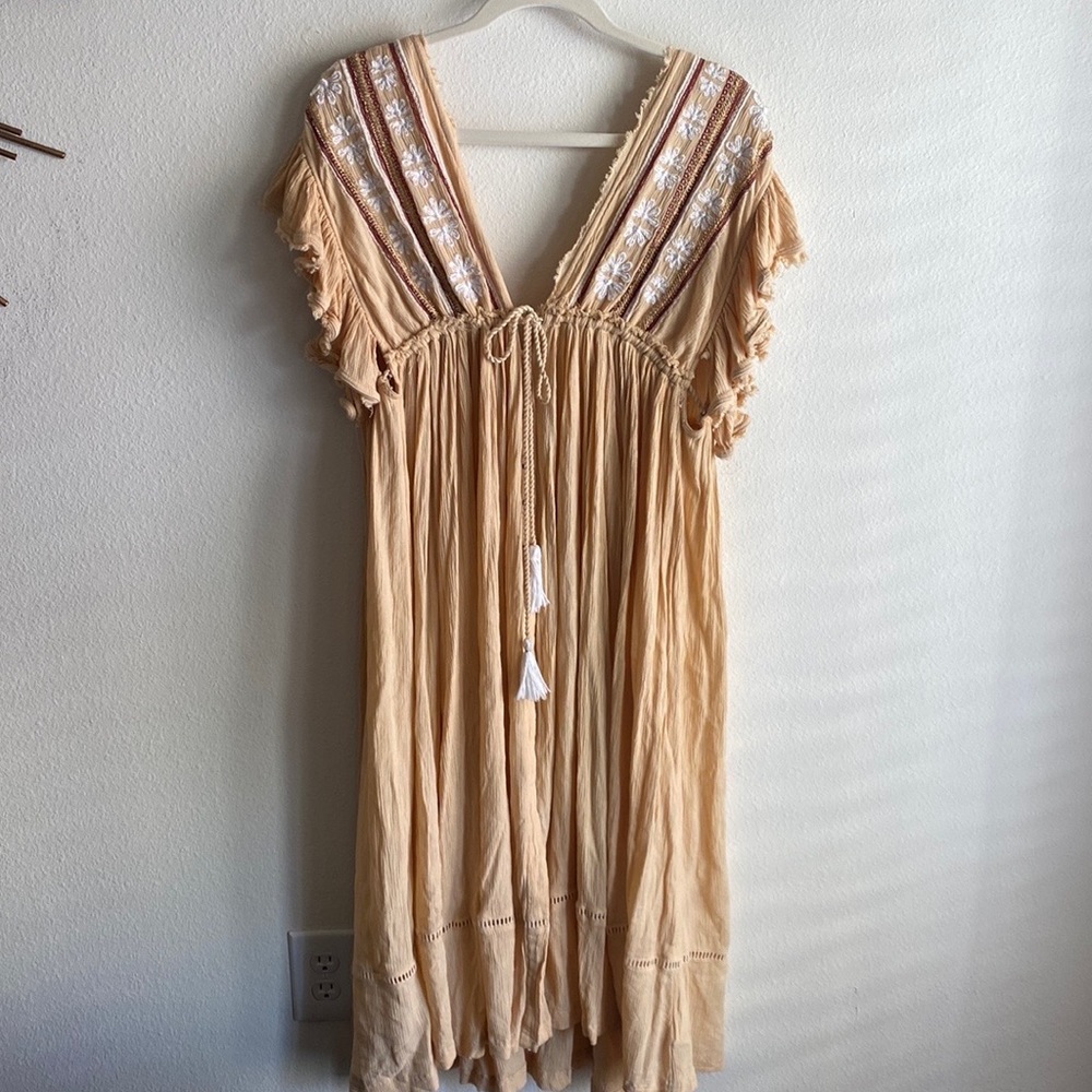 Free People Bali Will Wait for You Dress Garbanzo
Bean Gauze Tan Embroidered